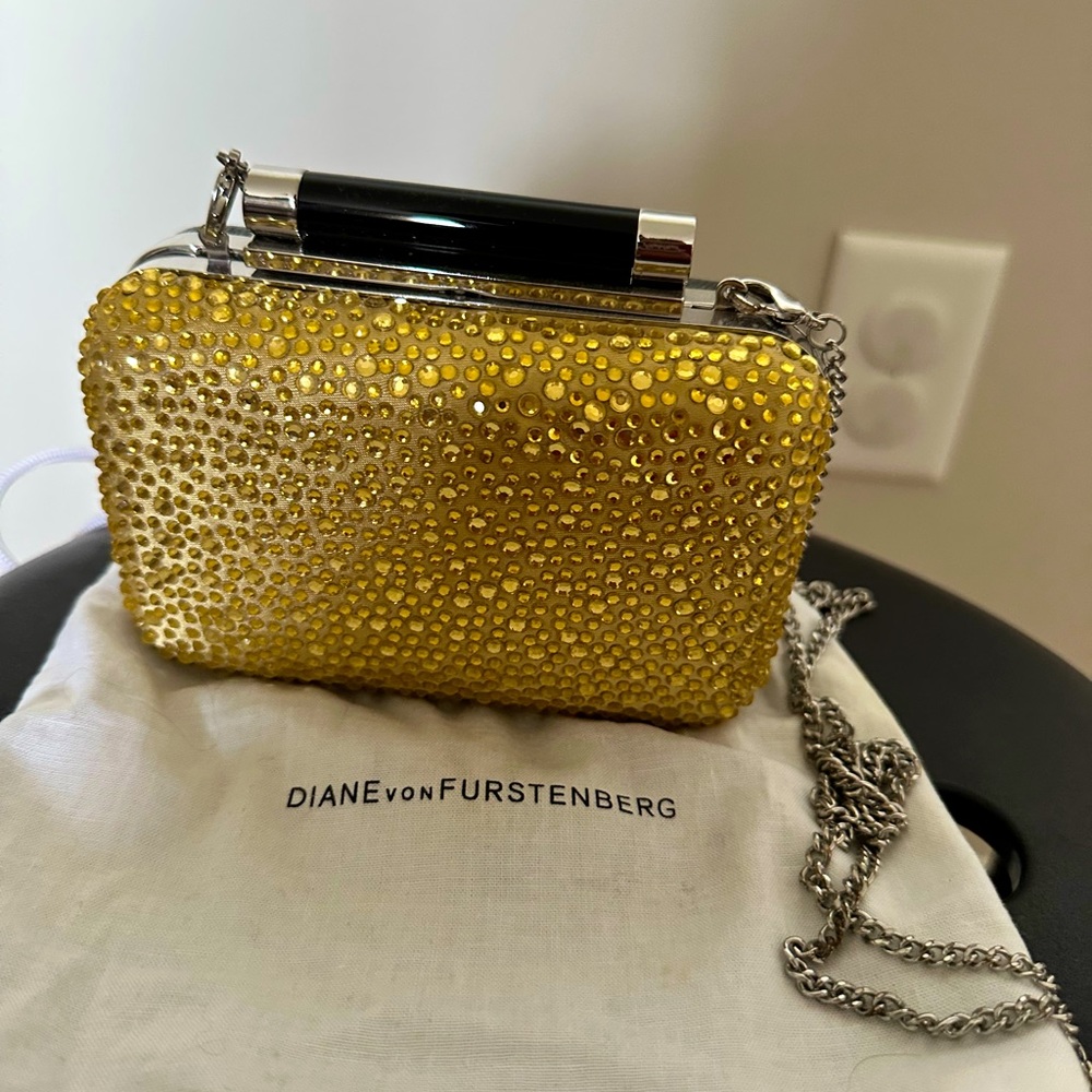 Dual sided DVF Clutch - Shiny Rhinestones and Black Leather
